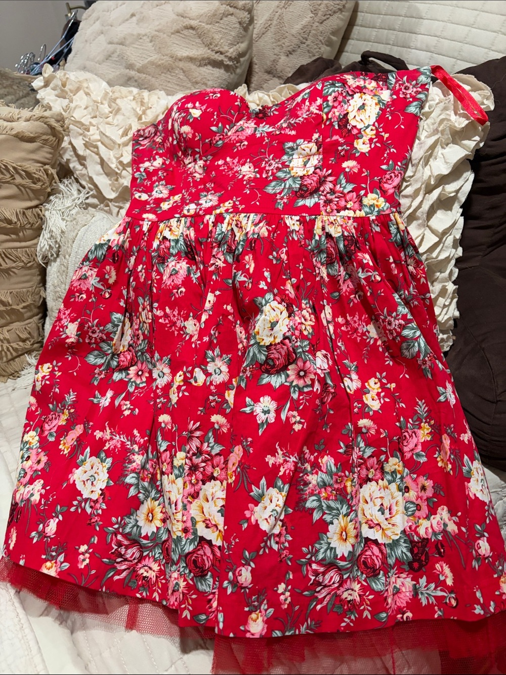 Sans Souci Red Floral Strapless Dress